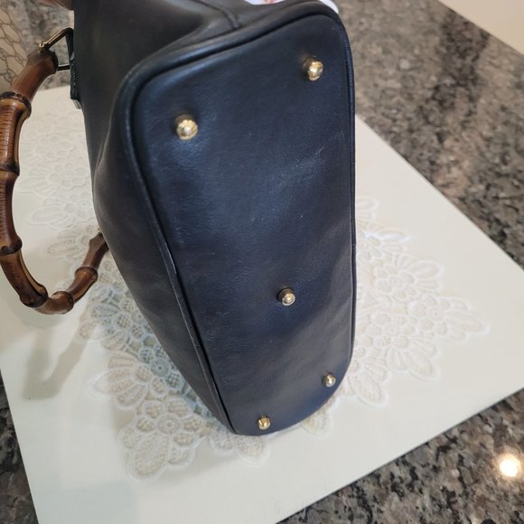 GUCCI 2 BAMBOO HANDLES~ BLACK LEATHER~ HANDBAG - Picture 3 of 13